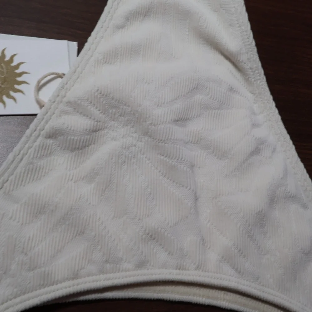 LSpace Aziza Bikini Bottom Women M Cream High Leg Bitsy Cut Gold Hardware $99NWT